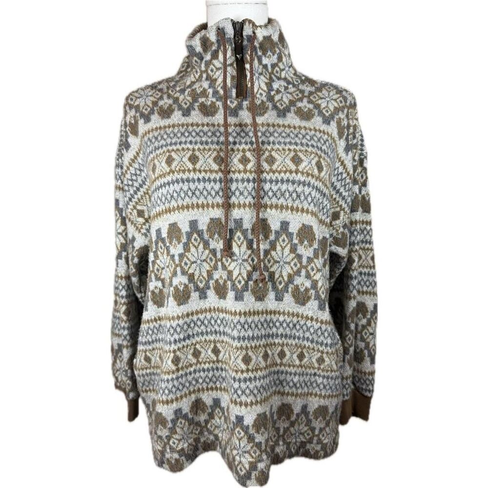 Vintage 90s Republic Winter Ski brown & cream patterned fleece pullover